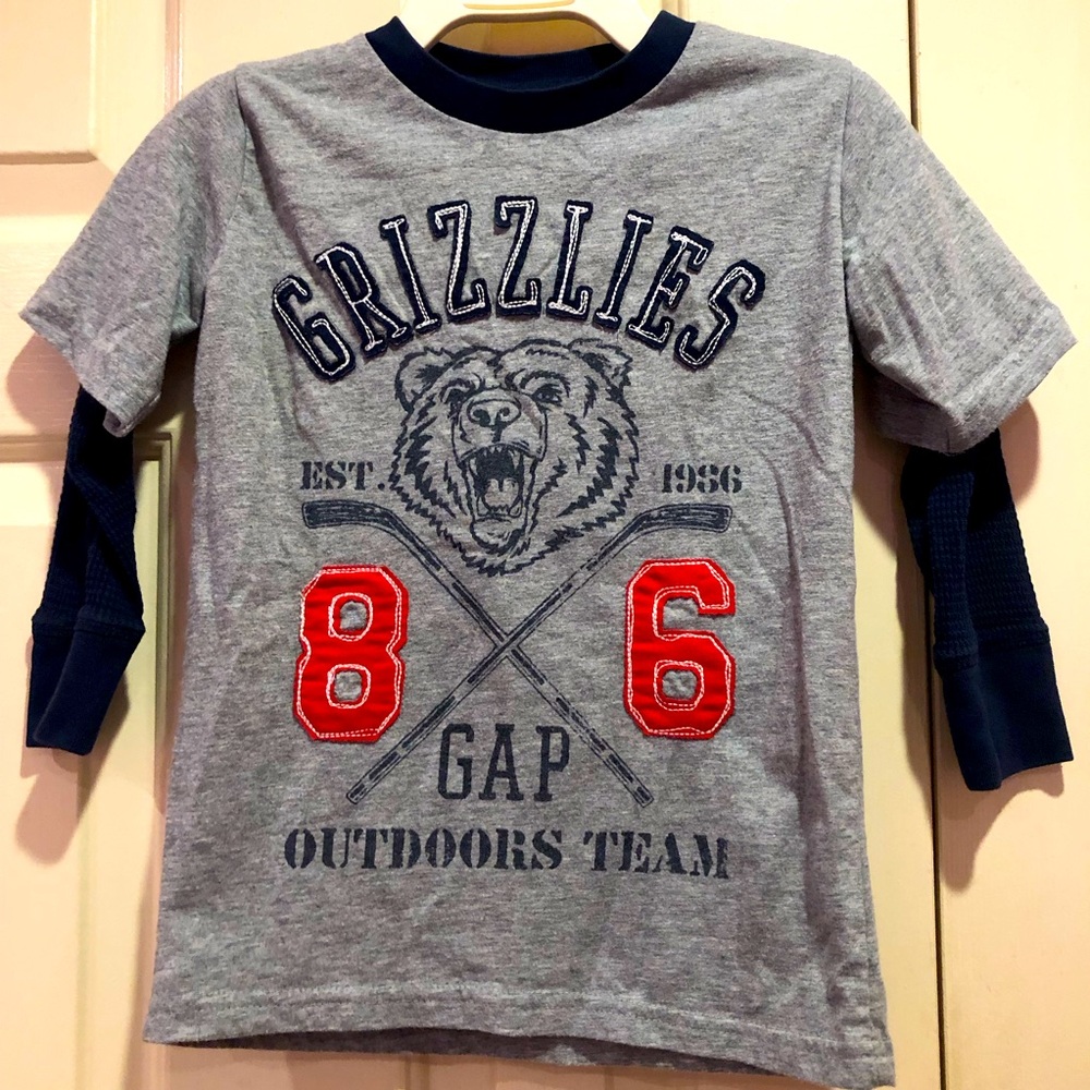 GAP Kids 2 in 1 Long Sleeve Grizzlies Graphic T-Shirt Boys XS